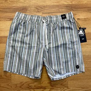 RVCA Swim Trunks Shorts Khaki Stripe Mens Large Recycle Elastic Waist 17" NEW